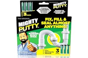 MIGHTY PUTTY™, Permanent Adhesive Epoxy Putty Sticks, All Purpose Repair and Mounting Sealant for Metal, Glass, Wood, Ceramic, Crafts, Heat Resistant and Waterproof, 3 Sticks