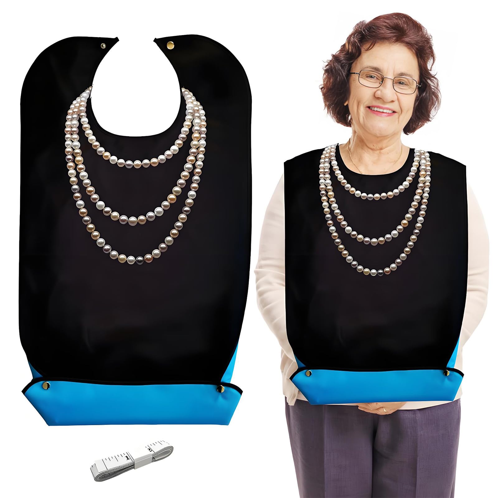 SwirlColor Adult Bibs for Elderly Washable, Clothing Protectors Waterproof and Reusable Adult Bib for Eating Adult Bibs for Women Elderly Patient with Food Catcher (Pearl necklace)