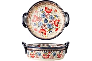 Bicuzat Vintage Flowers Style Ceramic Bakeware Casserole Dish Baking Pan Lasagna Pans Baking Dish with Handles for Oven/Cooki