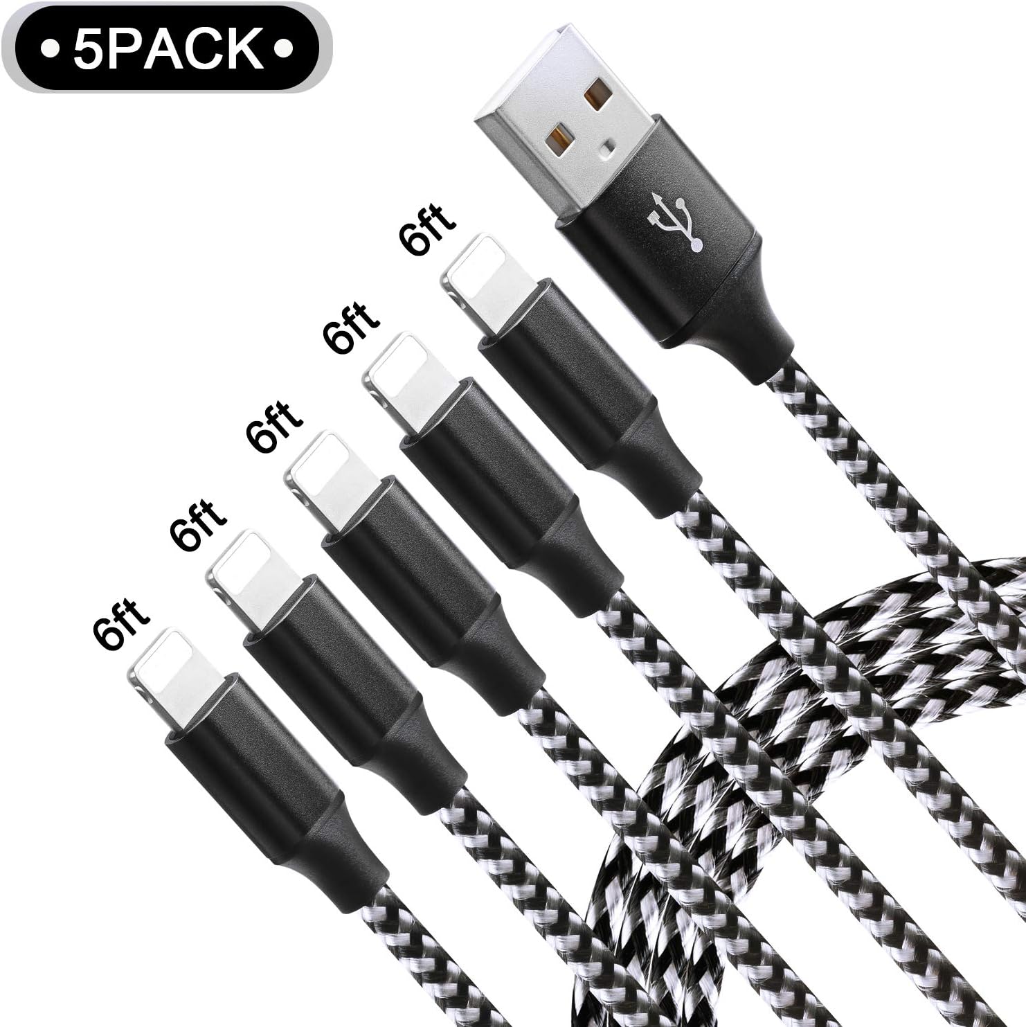 iPhone Charger MFi Certified,Guidit 5Pack 6Ft Nylon Braided iPhone Charger Lightning Cable USB Cord Fast iPhone Charger Cable Compatible with iPhone 11 Pro Max XS X XR 8 7 6S 6 SE iPad iPod More