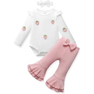 Vibebox Baby Girl Clothes Fall Winter Coming Home Outfits Preemie-12 Months | Newborn Preemie Girl Long Sleeve Ruffle Romper