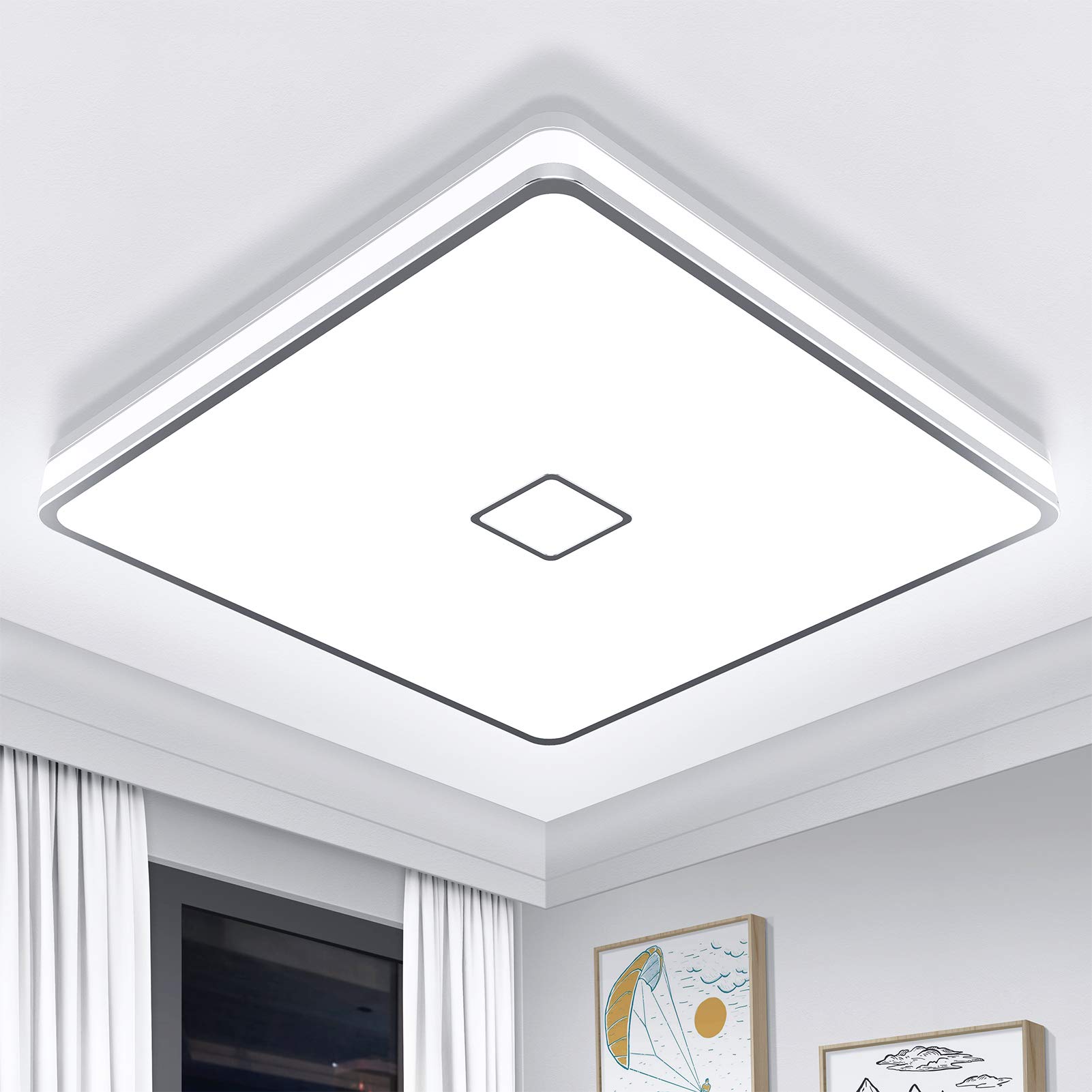 Airand Modern LED Ceiling Light Square, 24W, Cool White, IP44 Water Risistant,2050LM,5000K,32.5CM,for Bathroom, Kitchen, Living Room, Study, Studio,Balcony,Corridor,Hallway