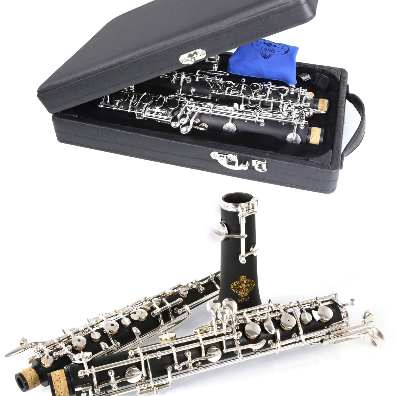 Photo 1 of Rochix Oboe Beginner Student Level SH15 Composite Wood Body Silver Plated Semi Automatic C Tone with 1 Reeds,1 Cleaning Cloth,1 Oboe Swab,1 Thumb Rest,1 Case and More