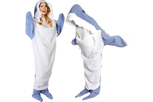 DDMY Shark Blanket Shark Onesie, XL Size Cozy Knitting Blanket Hoodie Wearable Blanket Cartoon Shark Sleeping Bag Funny Halloween Blanket for Cosplay Shark Costume Christmas Blanket Throw Blankets