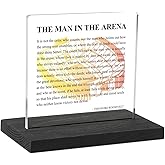 Motivational Office Decor Sign for Cubicle Decor or Desk Decorations, the Man in the Arena Office Desk Décor for Home Office, Inspirational Office Gifts for Men Coworker Employee Friend, DSF141