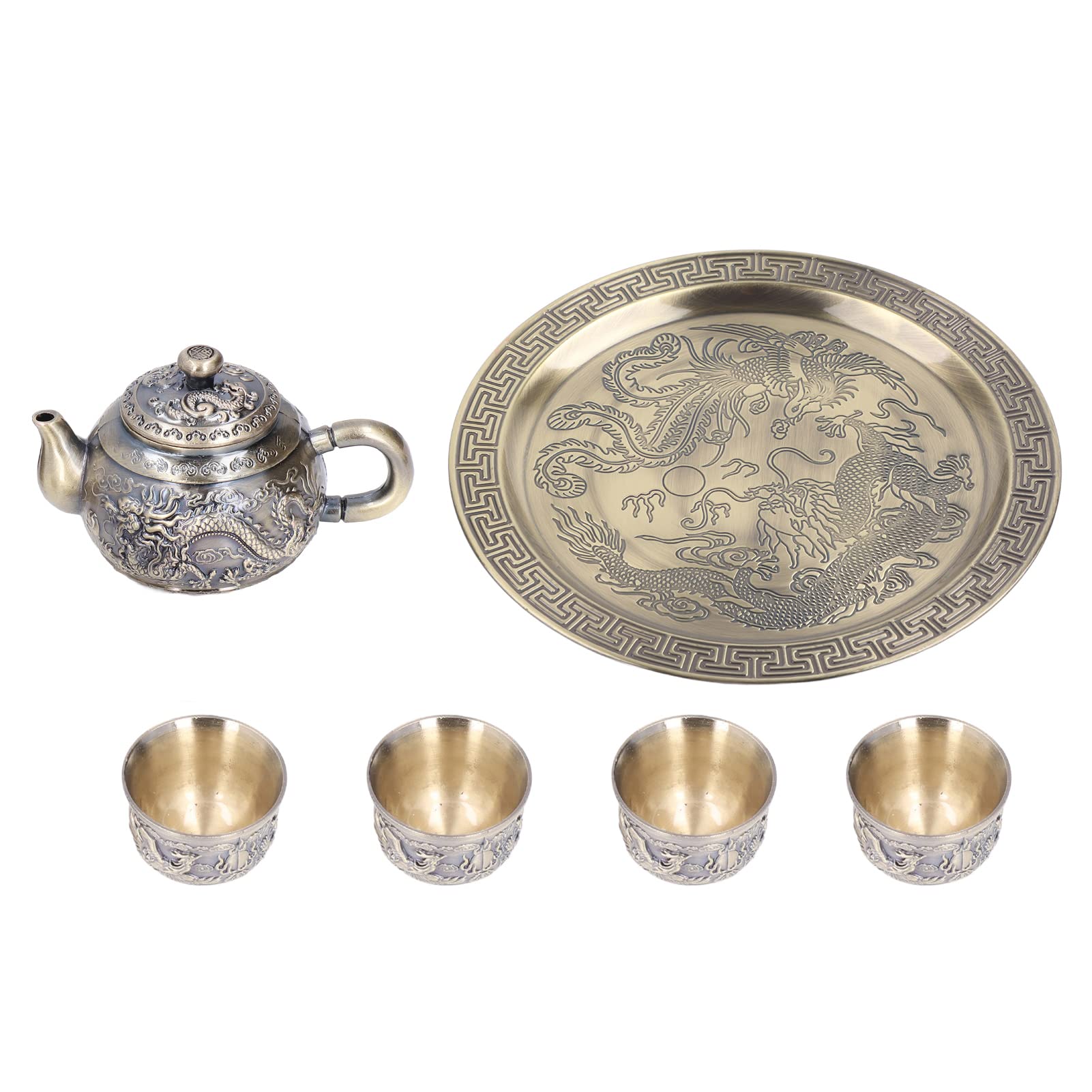 Vintage Tea Set, Tea Pot Vintage Exquisite Metal Luxurious Relief Pattern Moroccan Tea Set with Cups Plate for Table Decoration Gift