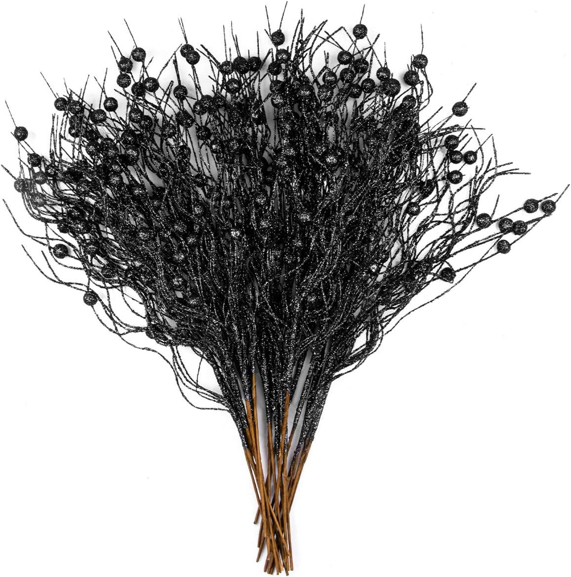 Tree Toppers - KI Store Black Christmas Picks Sprays Set of 20 Glittered Twigs Decor for Halloween Christmas Tree Decoration Topper Floral Arrangement