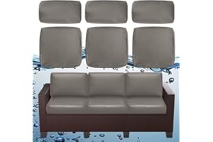 SUSIE'S GARDEN 6p Patio Cushion Covers Faux Leather Outdoor Cushion Cover Replacement 100% Waterproof with Zipper for 3Pcs Patio Furniture Set,Slipcovers for Outdoor Furniture Cushions Taupe,Cover Only