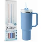 Mist Replacement Filtering Straw Compatible with Stanley Cup and 40 oz 30 oz Tumblers, 3 Pack with Gray, Blue, Pink and Cleaning Brush