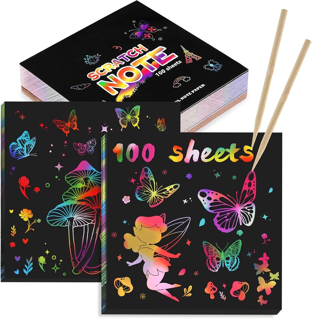 Kesote Rainbow Scratch Art for Kids 100 Sheets with 2 Bamboo Stylus