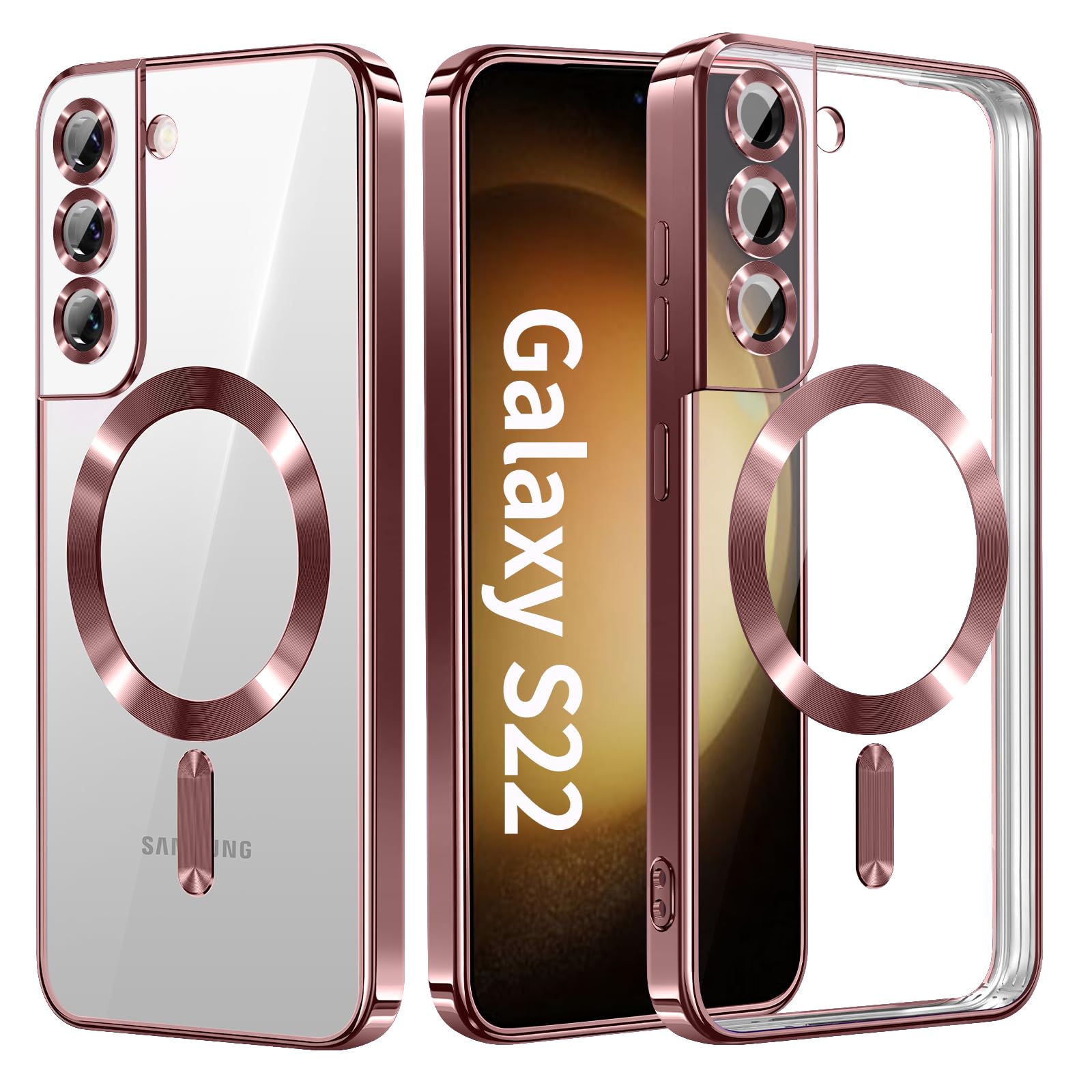 XIGUITTA for Samsung Galaxy S22 Case.Soft TPU Electroplated Frame Cover with Clear Back.Drop Tested Protective Full Body S22 Thin Light Slim Case【Not Magsafe】. Rose Gold