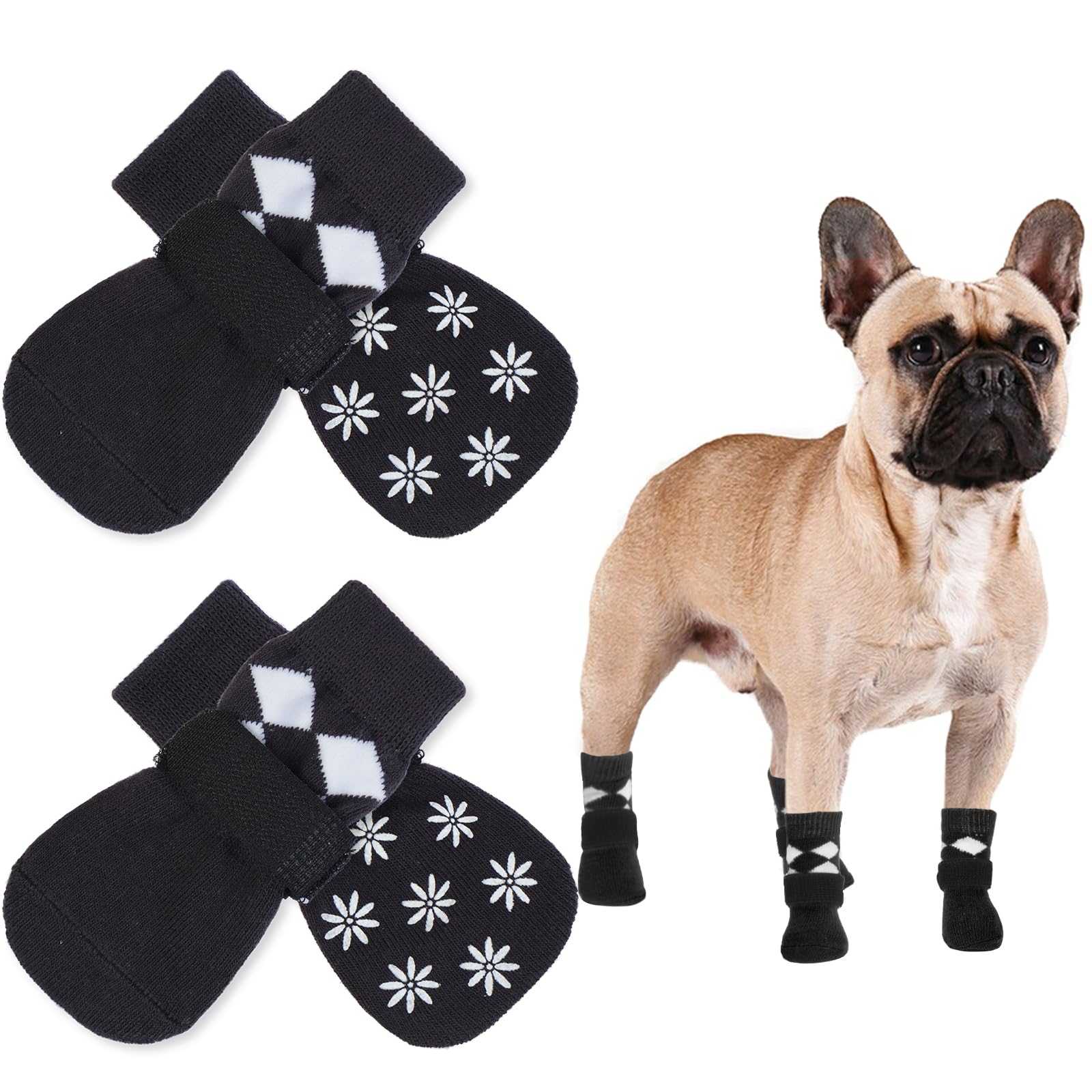 PUMYPOREITY 2 Pairs of Non-Slip Dog Socks, Paw Protection, Cat Socks for Dog Paw Protection with Adjustable Fastener (Black, S)