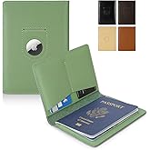 Full Grain Leather AirTag Passport Holder Wallet Cover for Men and Women Travel, Passport Holder with AirTag Slot Passport Wallet, Travel Essentials Genuine Leather Passport Cover Gifts (Green)