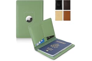 KICOROINY Full Grain Leather AirTag Passport Holder Wallet Cover for Men and Women Travel, Passport Holder with AirTag Slot Passport Wallet, Travel Essentials Genuine Leather Passport Cover Gifts (Green)