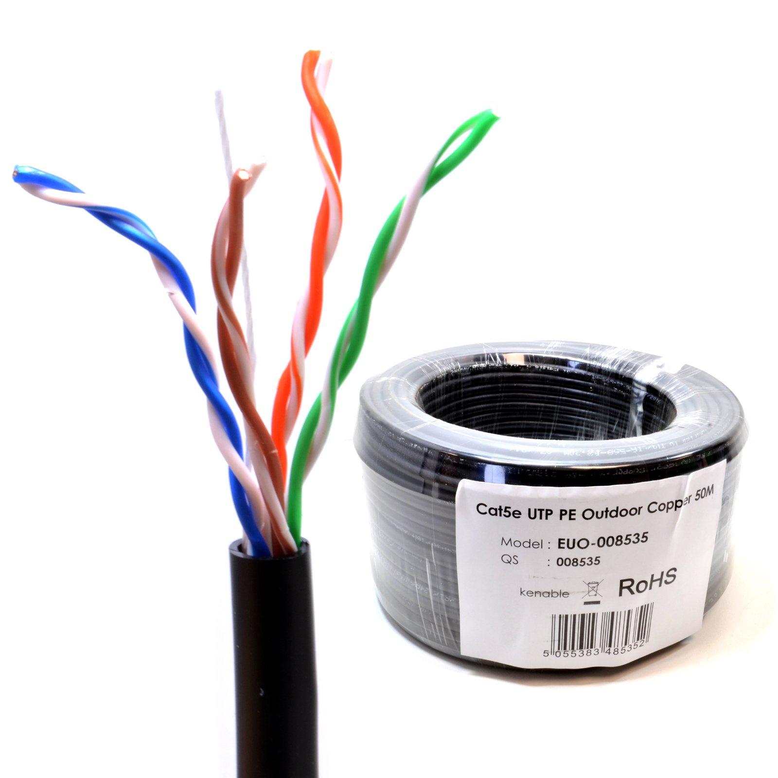 kenable External CAT5e Outdoor Ethernet Cable Full Copper 24AWG UTP Reel UV Resistant Waterproof PE Sheath 50m Black