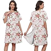 Liokoc Hospital Gowns for Women Open Back Tear Away Snap Post Shoulder Surgery Short Sleeve Soft Cotton Adaptive Clothing