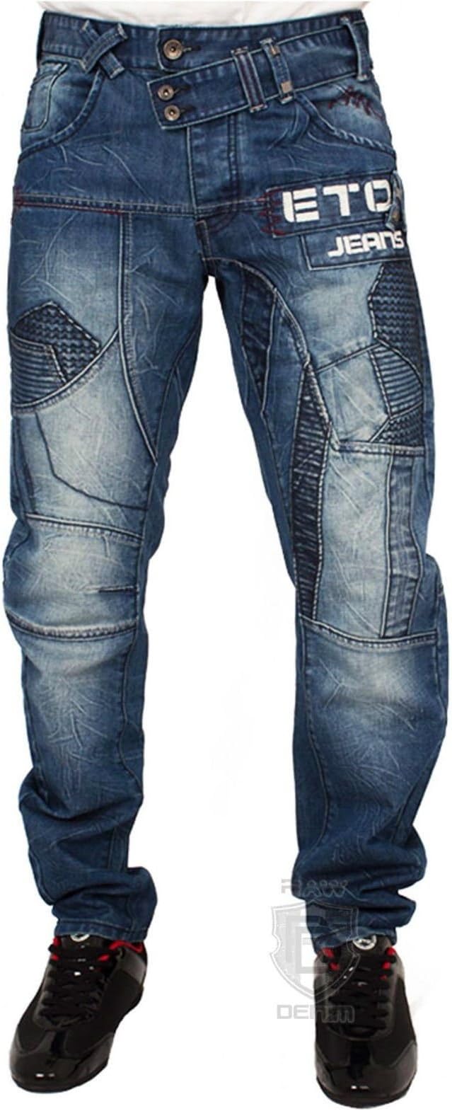 Mens New EM518 Twisted Leg MID WASH Jeans Latest Funky Design 28 to 42