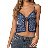 Women's Dot Print Camisole Sexy Lace Trim Spaghetti Strap Backless Vest Fairy Tie Front Tank Tops Clubwear