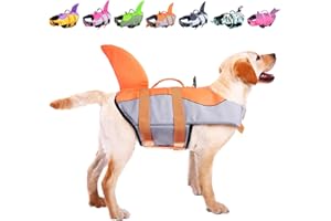 ASENKU Dog Life Jacket Pet Life Safety Vest for Swimming Boating, Dog Shark Life Jackets Dog Lifesavers Swimsuits for Pool, Dog Water Floatation Vest for Small Medium Large Dogs, Orange, X-Large