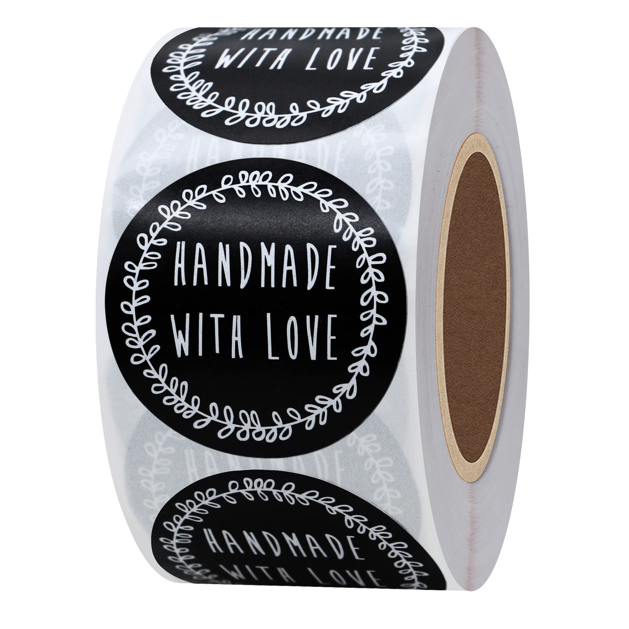 Hylabelest Handmade with Love Stickers 1.5 Inch Round Black Labels for DIY Crafts Total 500 Labels (Type 1)