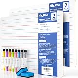 Nicpro 2 Pack Whiteboard A3 30x42 cm Double Sided Lapboard with 8 Pens