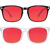 Vbewo 2 Packs Professional Sleep Glasses with 99.9% Blue Light Blocking Dual AR Coatings Red Lens, Computer Gaming Glasses for Men Women, Anti Fatigue & Eye Strain