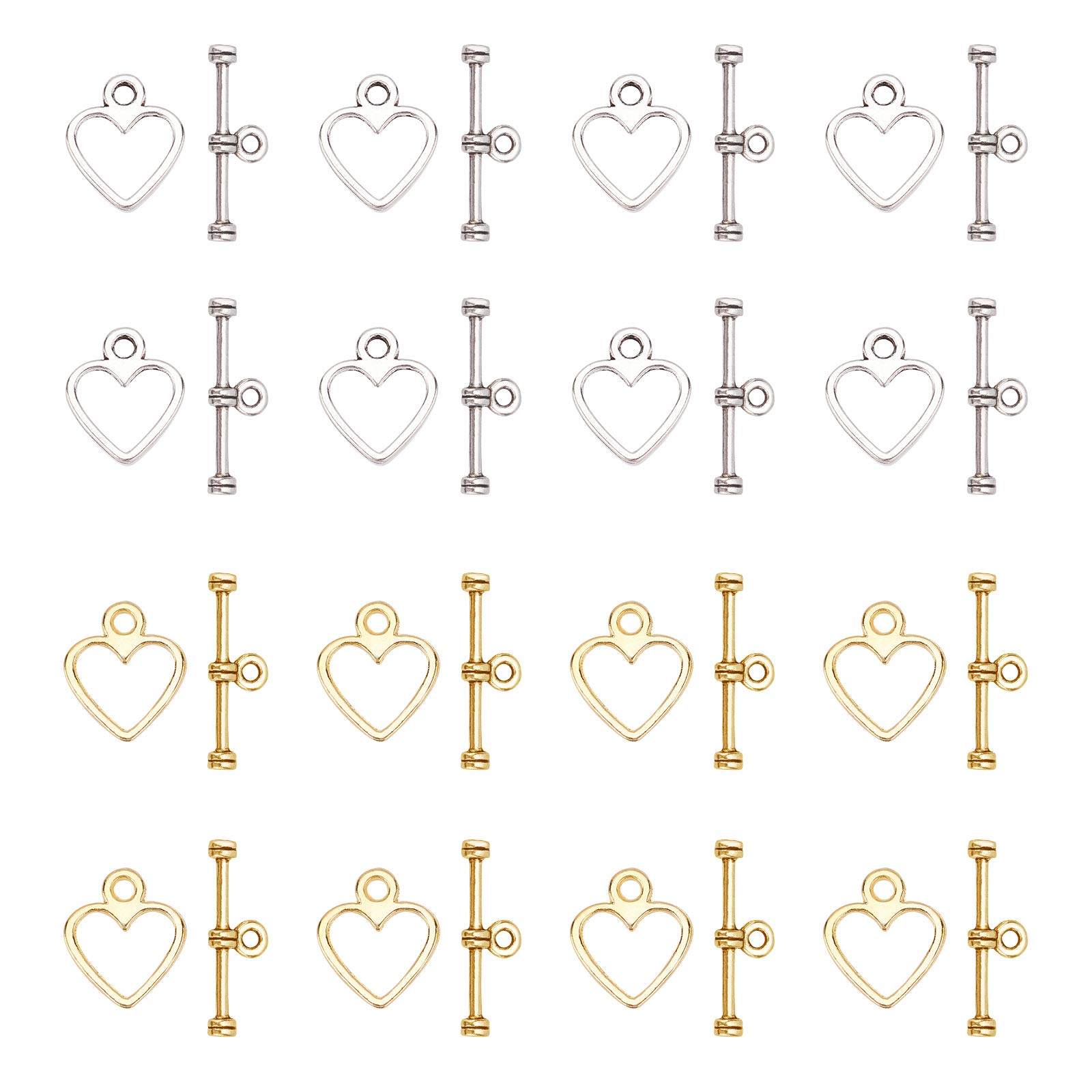 SUPERFINDINGS About 200 Sets Heart Toggle Clasps Connectors 2 Colors Alloy Bracelet Closure Clasps OT End Clasps T-Bar Connectors Jewelry Fastener Clasps Buckle for Necklace Bracelet Jewelry Making