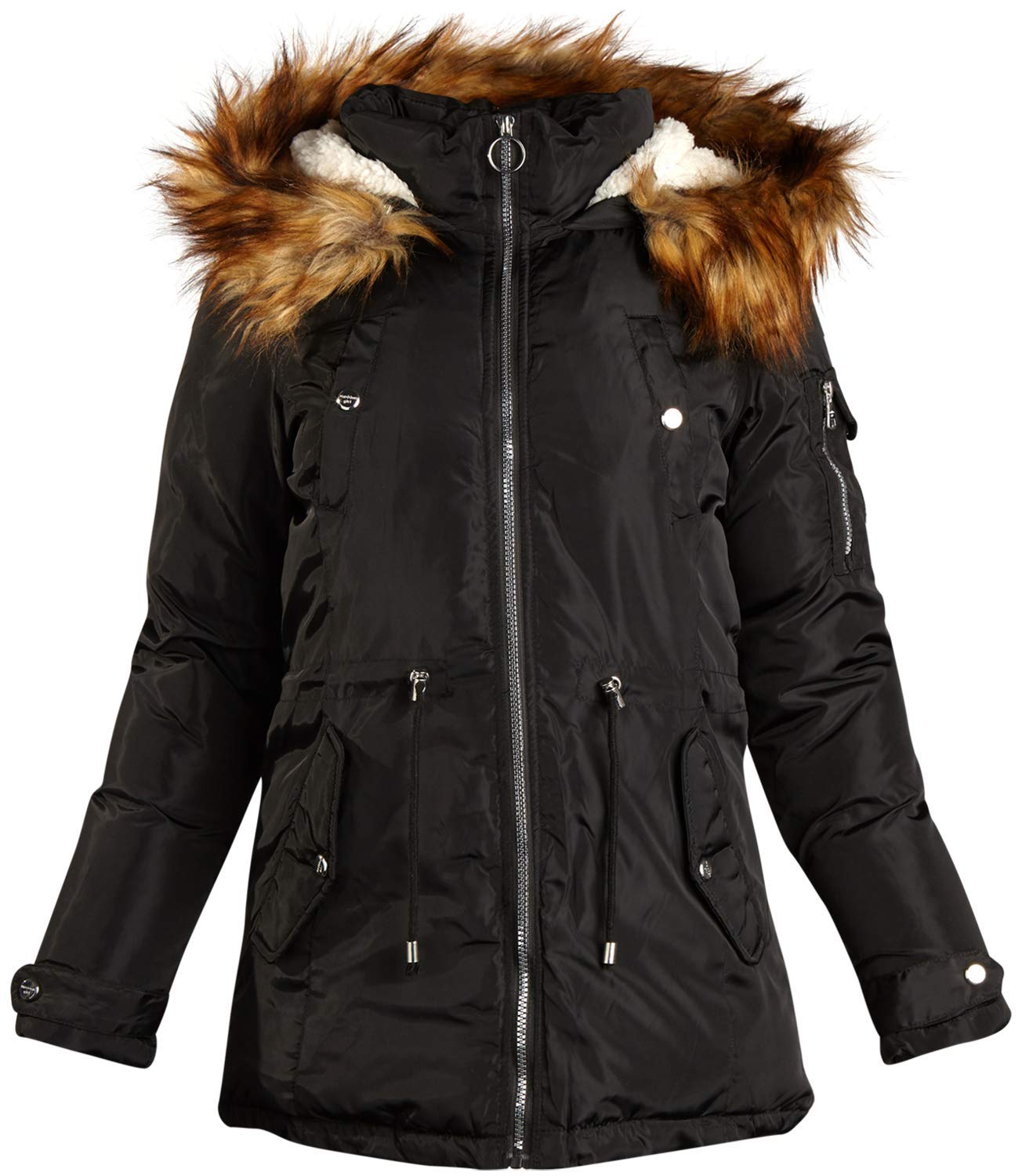 Madden Girl Women’s Heavyweight Puffer Anorak Jacket with Sherpa Fur