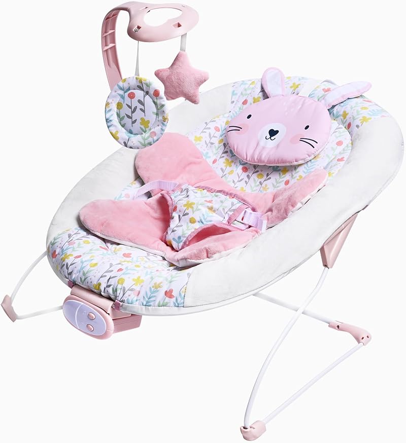 LADIDA Baby Bouncer Birth to 6 Months 3 Speeds 8 Songs Removable Toy Bar