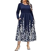 IN'VOLAND Women Plus Size Long Sleeve Dress Loose Casual Flowy Tiered Long Maxi Dresses with Pockets