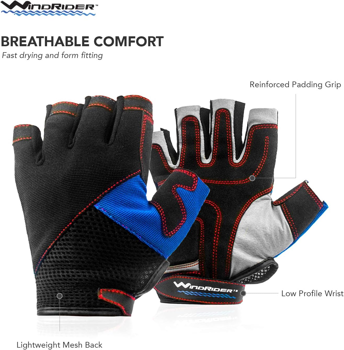 WindRider Pro Sailing Gloves - 3/4 or Full Finger - Padded Palm and Amara Reinforcement - Mesh Back for Comfort - Perfect for Sailing, Paddling, Canoeing or SUP - Sizes for Men, Women and Kids : Clothing