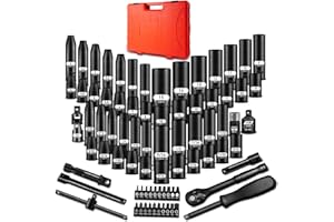 1/4 Inch Drive Impact Socket Set, 79 PCS Standard SAE(5/32-9/16inch) & Metric(4-15mm) Size, 6 Point Deep & Shallow, 72T Wrenc