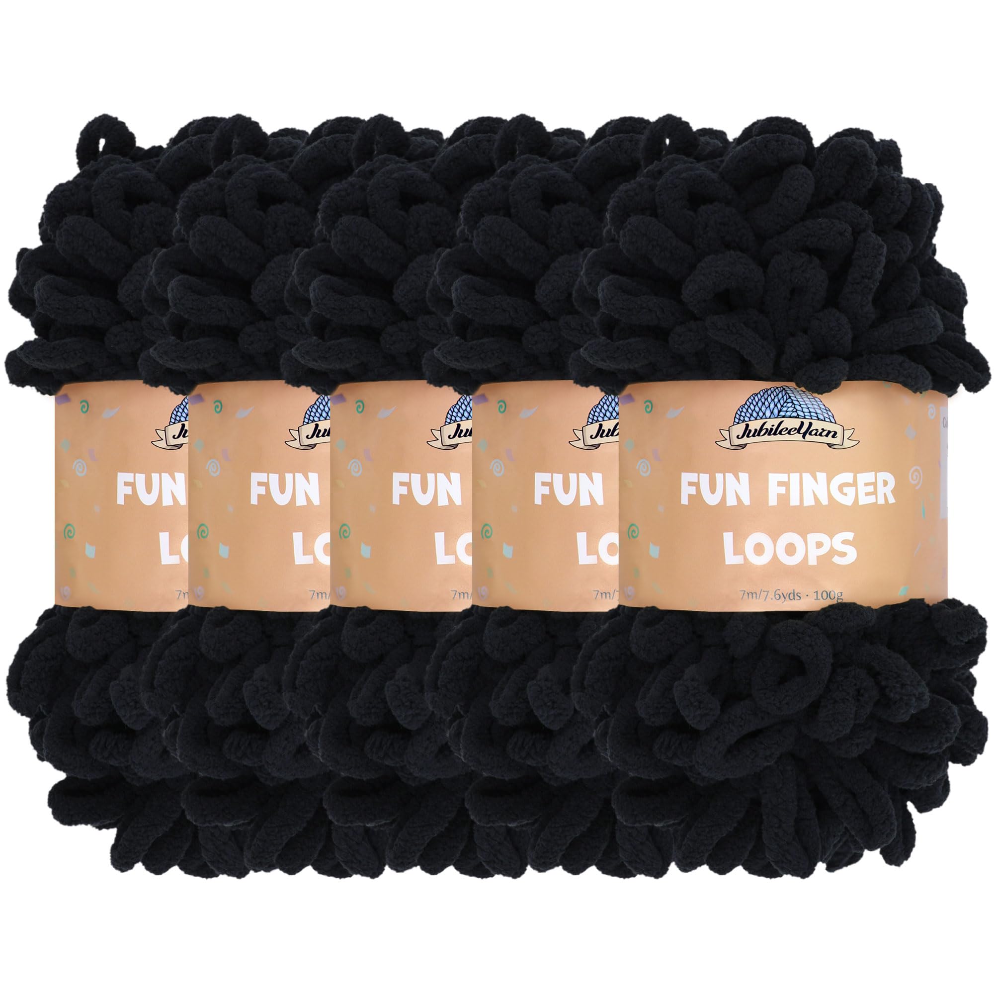 JubileeYarn Fun Finger Loops Yarn - Polyester Jumbo Weight Loop Yarn - 100g/Skein - Black - 5 Skeins — image 1