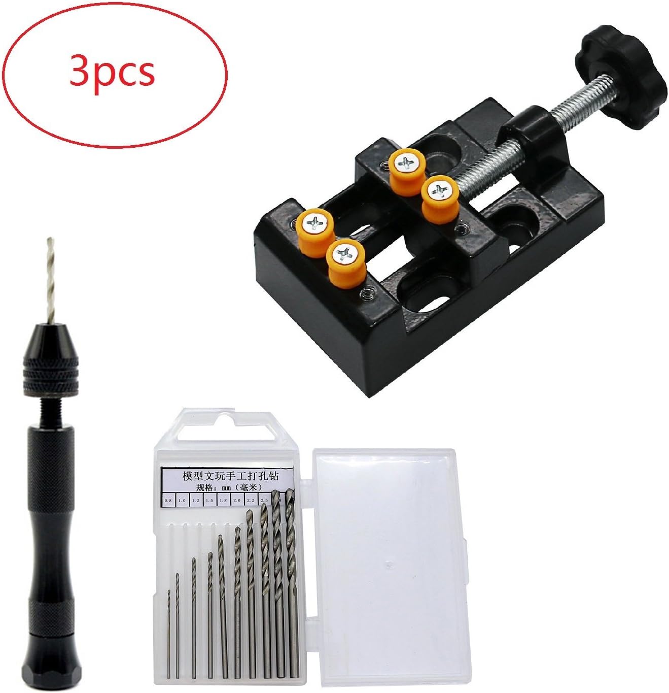 Alwaysuc Vises Universal Mini Walnut Vise Clamp Table Bench Vice for Jewelry Nuclear Clip On DIY Carving Tool + Precision Pin Vise Model Hand Drill Set with Twist Drill Bits Set of 10
