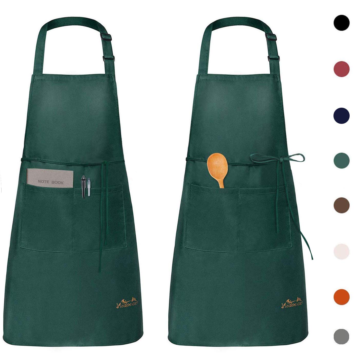 Viedouce 2 Packs Apron Cooking Kitchen Waterproof, Adjustable Chef Apron with Pockets for Home, Restaurant, Craft, Garden, BBQ, School, Coffee House, Apron for Men Women, Green