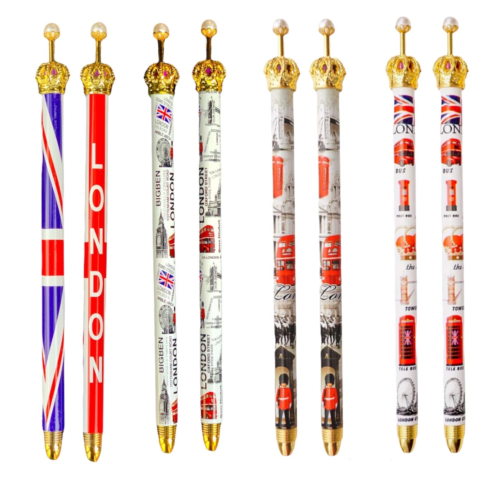 Souvenirs 8 Union Jack London pens British flag England famous landmarks crown pen