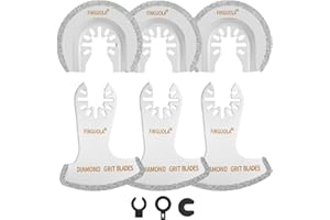 FINGUOLA Oscillating Tool Blades, 6Pcs Diamond Carbide Multi Tool Blades for Grout Removal and Soft Tile Cut, Semi Circle Finger Segment Swing Grit Grout Oscillating Saw Blades