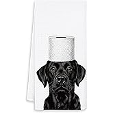 OSLYSOF Funny Black Labrador Retriever Hand Towels for Bathroom Washroom, Dog Bathroom Decor, Black Lab Gifts for Women Men, Funny Dog Bathrooms Hand Towels, 16x24 Inch