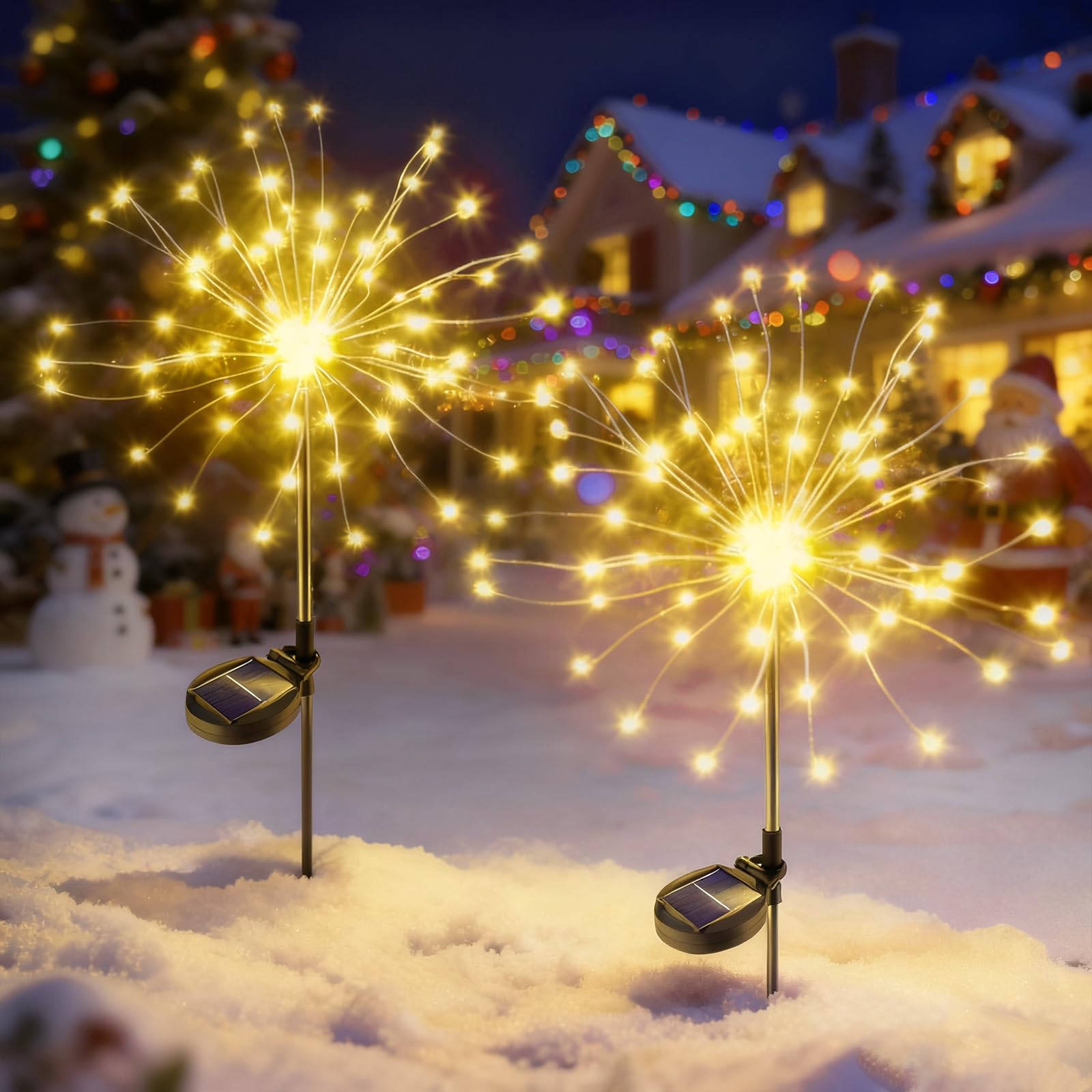 Anordsem Solar Lights Outdoor Garden: 120 LED Firework Fairy Lamp 2 Pack - Waterproof Warmwhite Landscape Lighting for Yard Party - Christmas Decoration Gift for Women Mum Wife