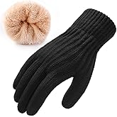 Loiyadn Winter Gloves Women - Gloves for Cold Weather Thermal Womens Glove Touch Screen Elastic Vertical Stripe Fleece Liner Knit Glove for Women Men - Black 1 Pack