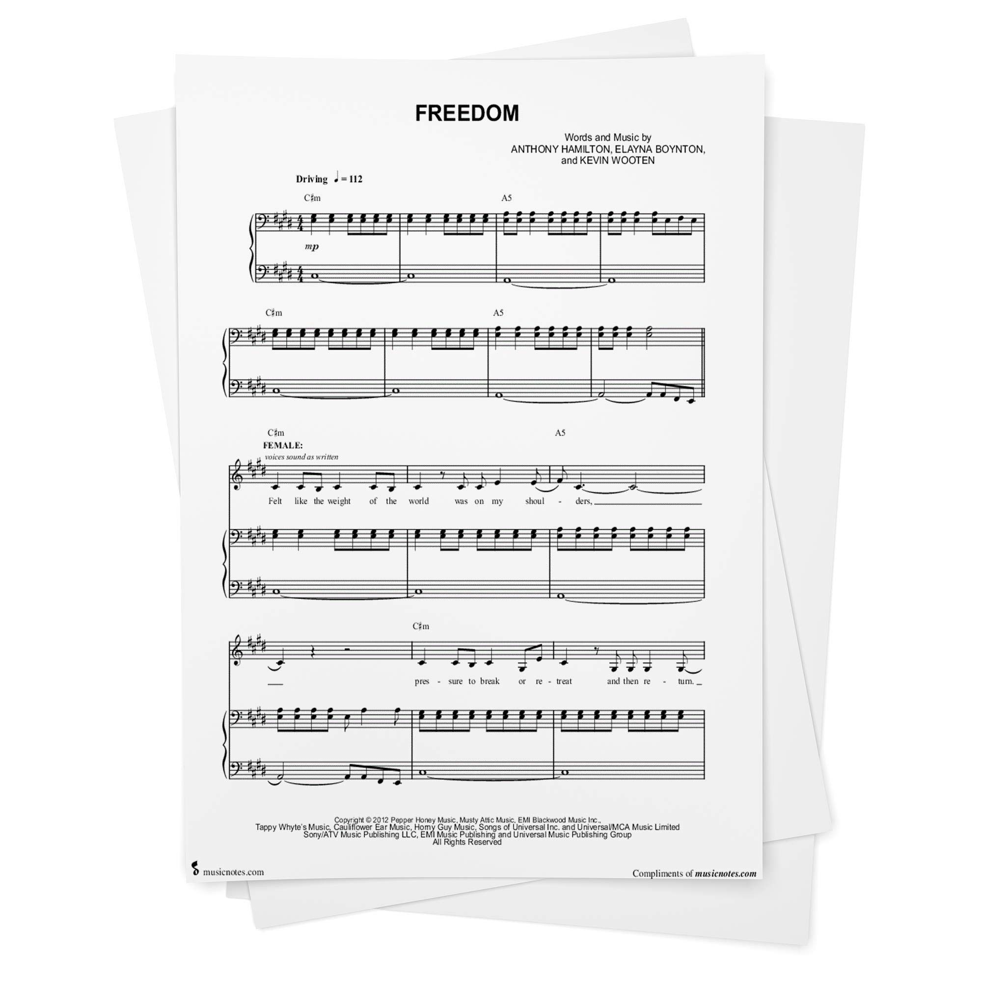 Freedom Sheet Music From Django Unchained Piano Vocal Chords Singer Pro From Musicnotes Anthony Hamilton Elayna Boynton Django Unchained Kevin Wooten Amazon Com Books