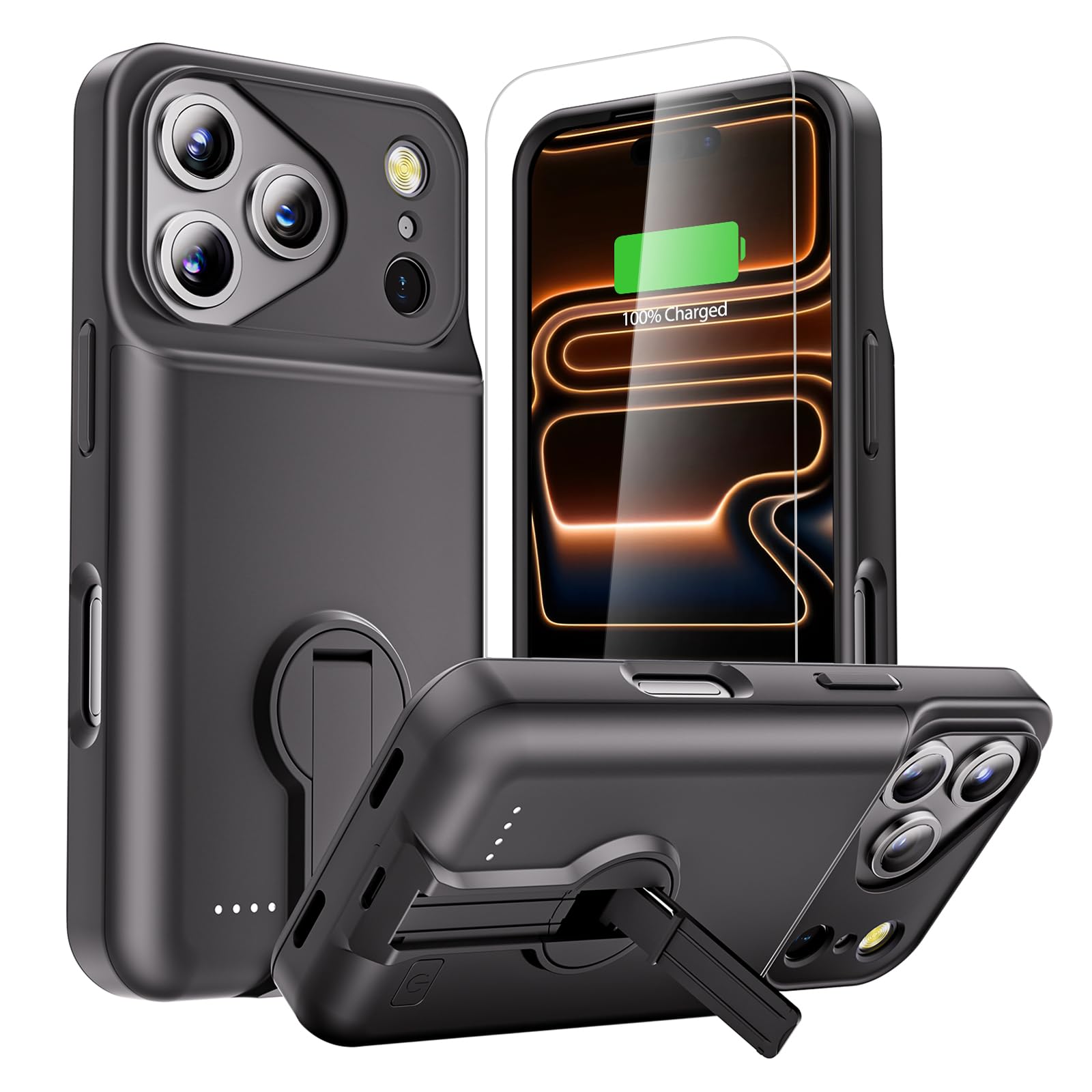 Photo 1 of **USED**UNTESTED* GIN FOXI for iPhone 17 Pro Battery Case with Stand, Charging Case Charger 8500mAh Ultra-Slim Lightweight Powerful Battery Pack 15W Fast Rechargeable Anti-Fall TPU Juice Box (6.3") Black