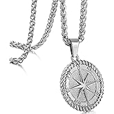 murtoo Compass Necklace for Men Women, Stainless Steel Necklace with Compass Coin Pendant, Gold Silver Mens Necklace Gift Ideal