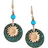MINACHI Ethnic Vintage Bohemian Retro Antique Turquoise Color Theme Dangle Drop Earrings, Boho Jewelry Gift for Women