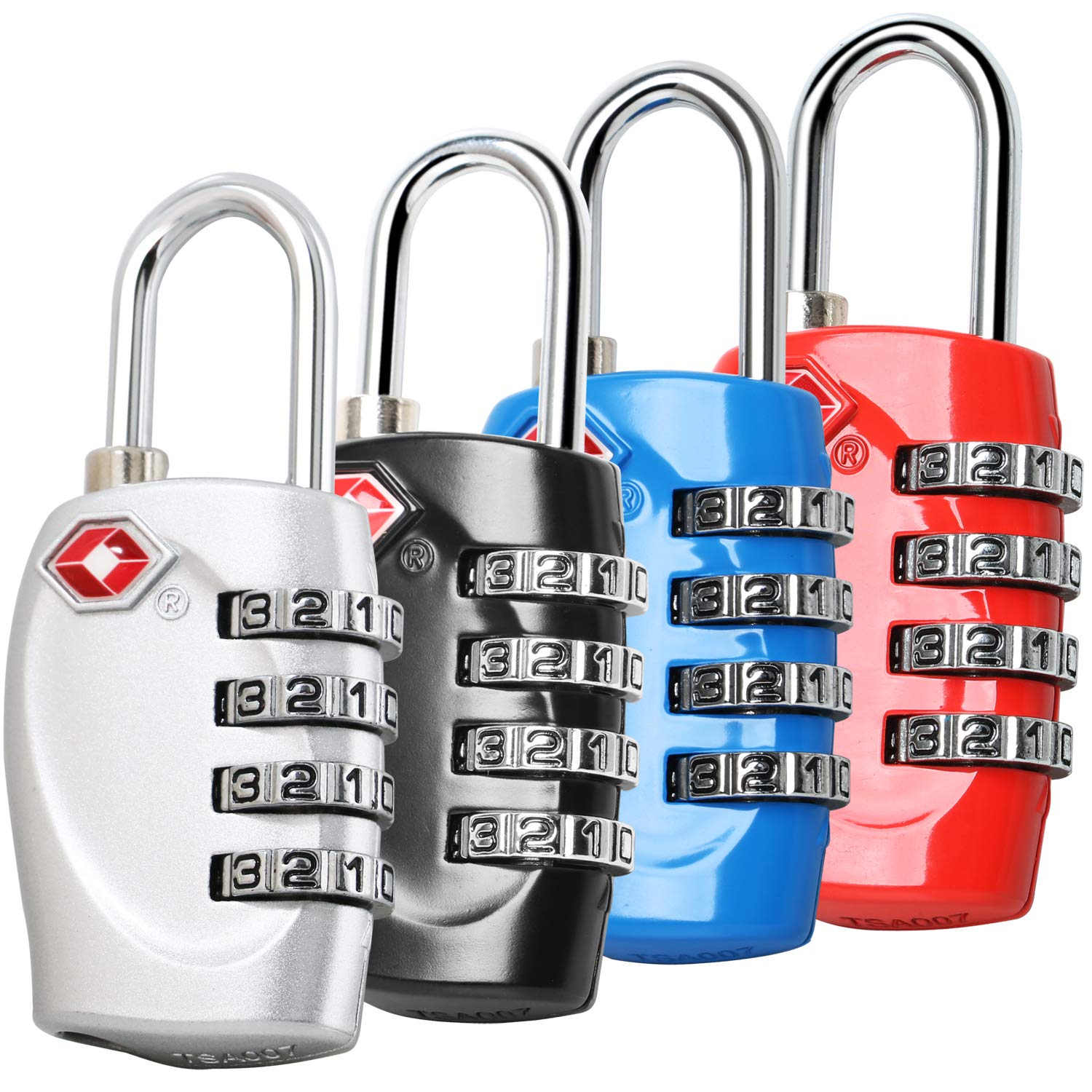 TRIXES 4-Pack TSA Approved Certified Luggage Lock with 4-Digit Combination, Padlocks for Travel, Baggage, Suitcases & Backpacks, Heavy Duty Padlock for Gym & Travel Use - Secure Travel Sentry Locks.