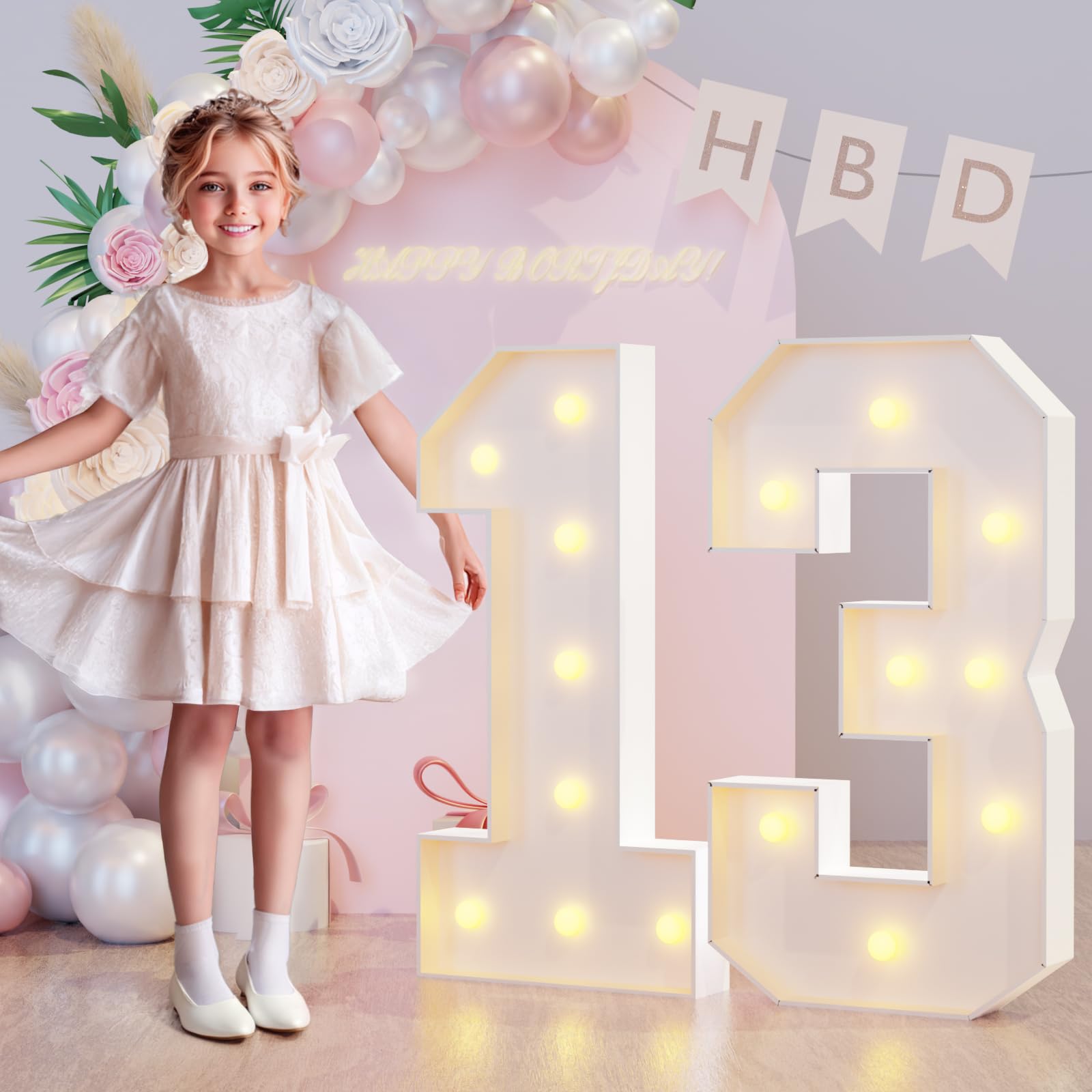 Photo 1 of 3FT Marquee Light Up Numbers 13th Birthday Decorations for Girls Boys, Large Marquee Numbers 13 Thirteen Years Olds Party Decor, Big Mosaic Numbers Anniversary Decorations