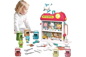 Hitish Pet Vet Toys Doctor Kit for Kids, Hospital Pretend Play Set Vet Clinic Toys with Light and Sound, Pet Care Playset Ani