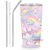 NOXOZNMOK Shark Tumbler with Lid and Straw for Women Leakproof Travel Coffee Mug Double Wall Insulated Cups 20OZ Gifts for Office Kitchen Outdoor