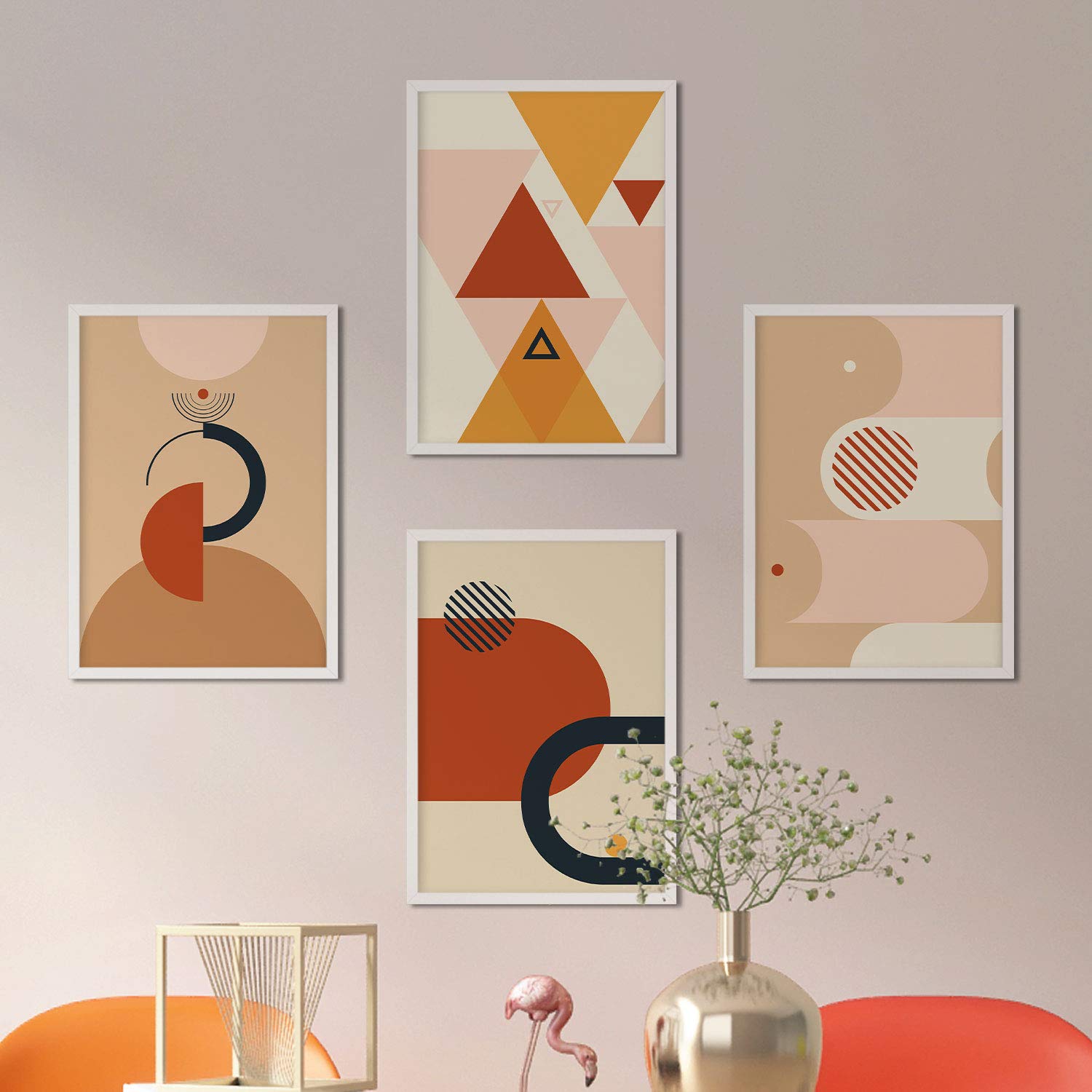 Nacnic set of four posters of constructivism. Pack of sheets of the Sahara Sand color with designs inspired by the abstract constructivism. A3 size