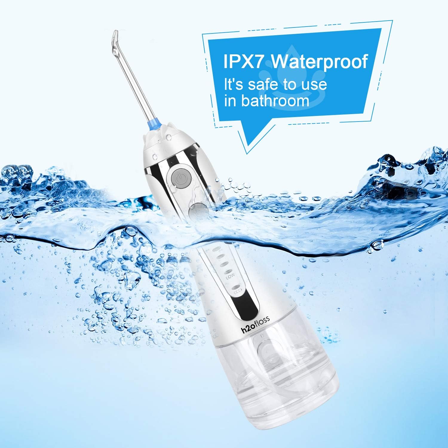 H2ofloss Cordless Water Dental Flosser, Portable Oral Irrigator for Teeth, Braces, Rechargeable & IPX7 Waterproof Teeth Cleaner for Home Travel: Health & Personal Care